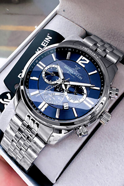 Daniel Klein Damat Özel Kutulu Full Aktif Exclusive Erkek Kol Saati Gümüş Renk Çelik Kordon Bileklik Dke2049c5