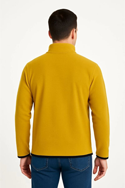 mzpkartan Men's Fleece Sweatshirt – Stand Collar, Half Zipper, Zippered Chest Pocket, Black Trim, Winter Comfortable Reg