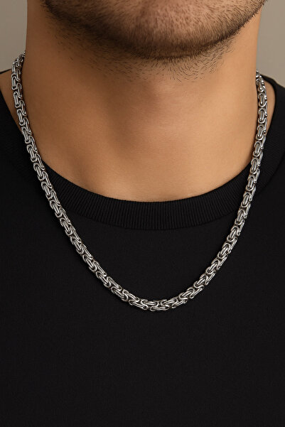 TREND COLLECTİON Erkek Gümüş Renk Çelik 5 Mm Kral Kolye Zincir