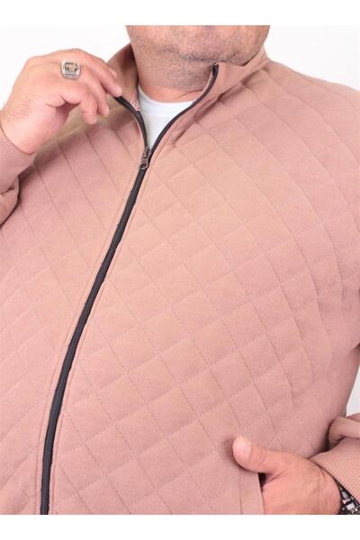 MocGrande Plus Size Zippered Cardigan Diamond 23281 S.BROWN