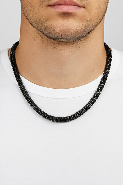 TREND COLLECTİON Erkek Siyah Renk Çelik Kalın 5 Mm Kral Zincir Kolye