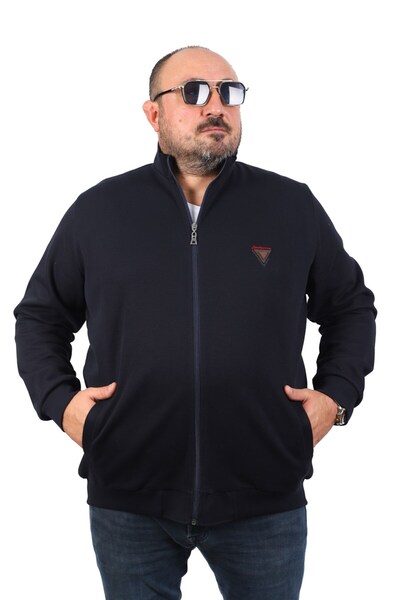 MocGrande Великий розмір кардиган на блискавці Approval 22723-синій