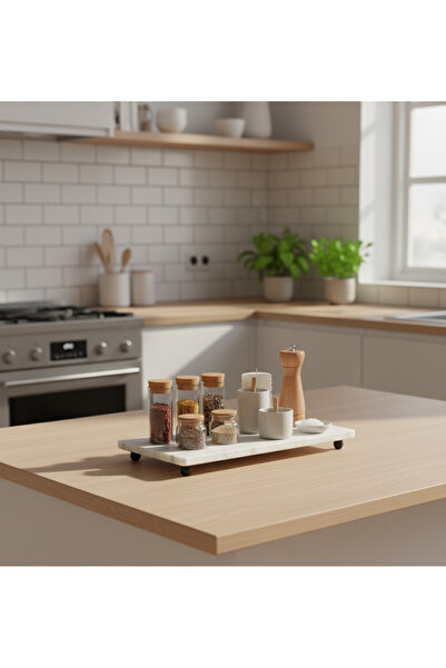 FARALYAHOME Doğal Mermer 30x20 Cm Siyah Ayaklı Sunum Tepsisi, pasta sunumluk,...