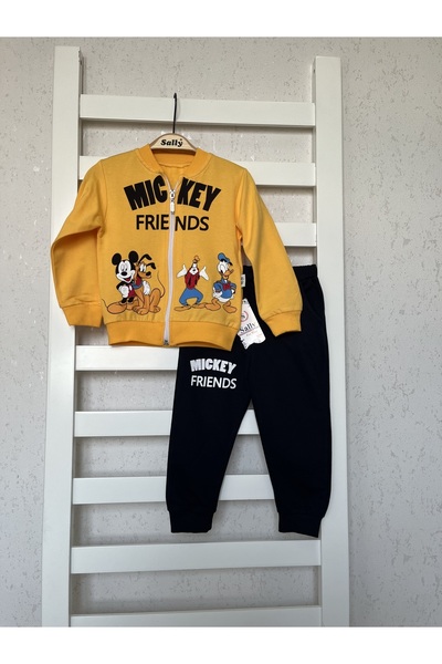 sally baby طقم بدلة رياضية موسمية مكونة من خيطين، بسحاب، وطبعة فأر من الأعلى ...