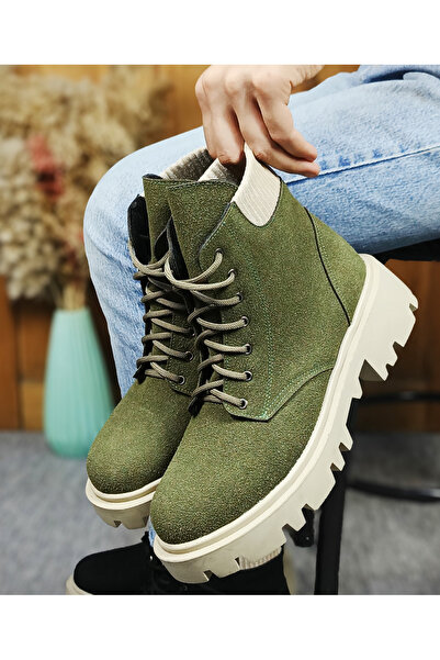 EVEREST SHOES Khaki semišové šněrovací dámské boty s protiskluzovou polyuretanovou podrážkou