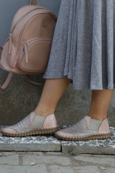 İNZE AYAKKABI Powder Gray Genuine Leather Casual - Model Name Sophia
