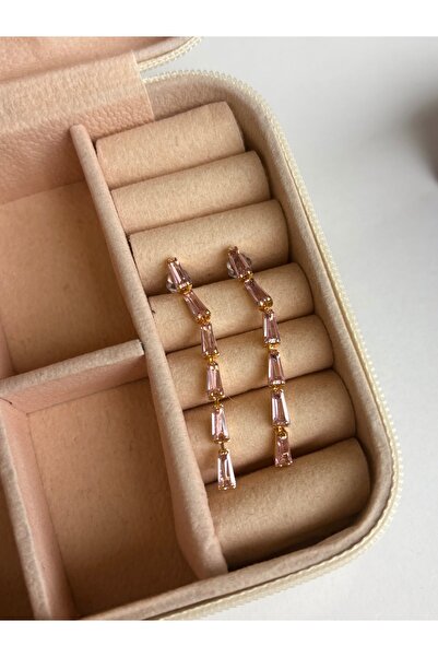 Ressia Trapez Taşlı Pembe Su Yolu Küpe