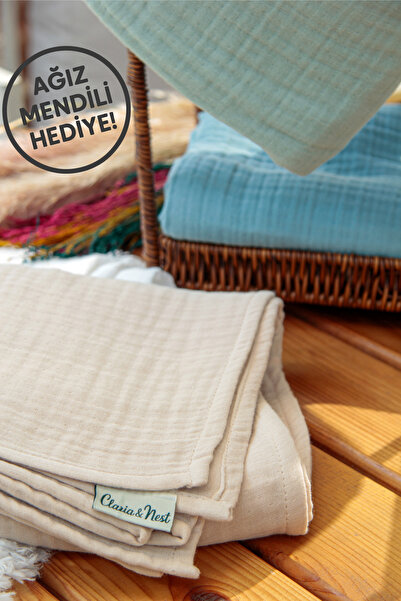 Claria&Nest بطانية أطفال من القطن العضوي بنسبة 100% مكونة من 4 طبقات من الموس...