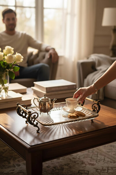 ROY KING KARE 25X25 CM KULPLU SUNUM TABAK ANTİK