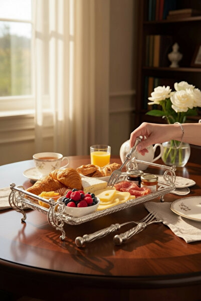 ROY KING DİKDÖRTGEN 37X20 CM KULPLU SUNUM TABAK GÜMÜŞ