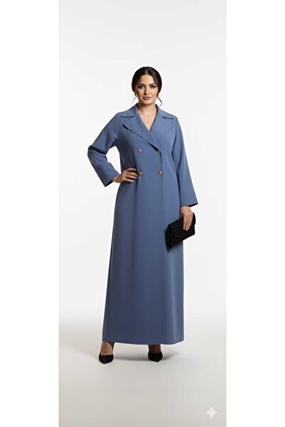 GigiTex سترة كريب زرقاء عالية الجودة مع طية صدر السترة وحزام واحد في الأمام م...