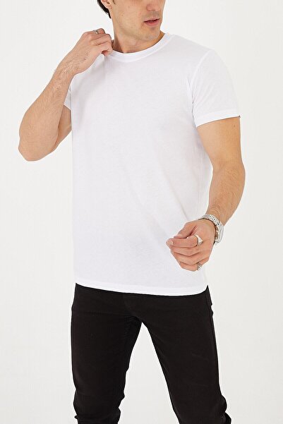 DOAYS Erkek Beyaz Bisiklet Yaka Basic Pamuk T-shirt Dawrazz-401