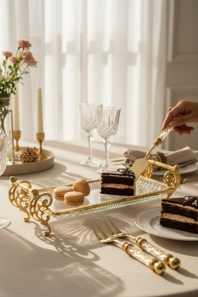 ROY KING DİKDÖRTGEN 32*15 CM KULPLU SUNUM TABAK GOLD