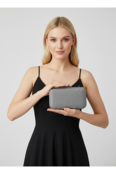 Biçanta حقيبة سهرة نسائية من قماش الفانيلا اللامع بلون رمادي بلاتيني، مناسبة ...