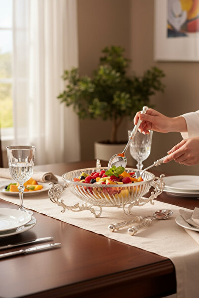 ROY KING Round 30 cm Salad Bowl with Handle Silver