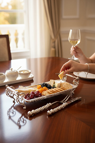 ROY KING مستطيل مقاس 32×15 سم بمقبض فضي