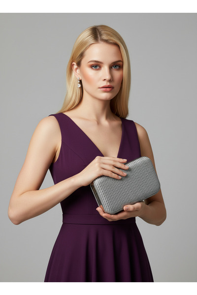 Biçanta حقيبة سهرة نسائية فضية اللون مع تطريز لامع للزفاف والخطوبة والتخرج