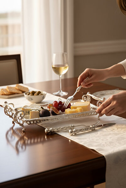 ROY KING DİKDÖRTGEN 32X15 CM KULPLU SUNUM GÜMÜŞ