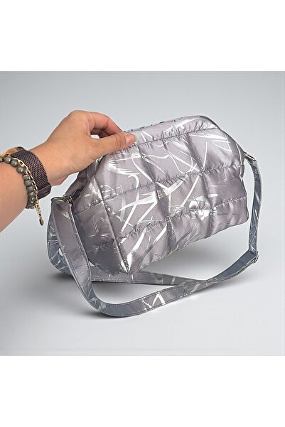 Nuggita Glossy Grey/Metallic Pattern Puffer Hidden Scholarship Clutch Hand/Shoulder Bag