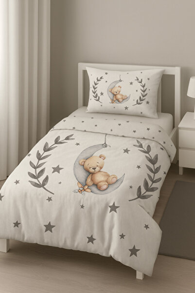 Bebişim Halı Cute Sleeping Bear Stars Single Duvet Cover Set