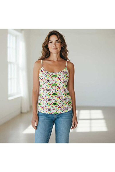 ESTA STORE Floral and Letter Patterned Tank Top with String Straps