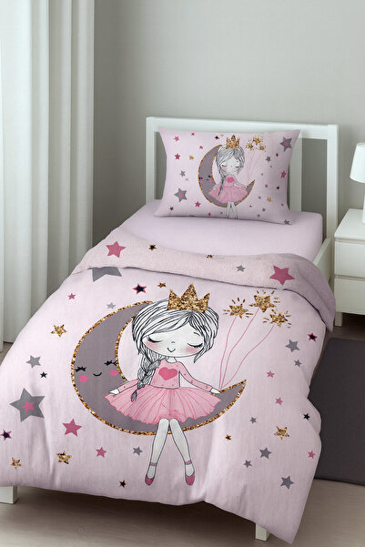 Bebişim Halı Balerin Prenses Peri Ayda Oturan Kız Desenli Tek Kişilik Bebek Çocuk Nevresim Takımı