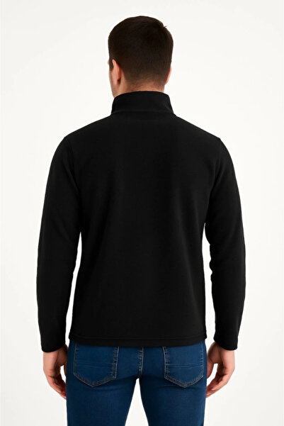 mzpkartan Mdb Men's Fleece Sweater – Stand Collar, Half Zipper, Zippered Chest Pocket, Black Trim, Winter Comfortable