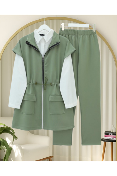 Modamorfo Double Pocket Zippered Rubber Detailed Short Sleeve Scuba Suit - Çağla Y.