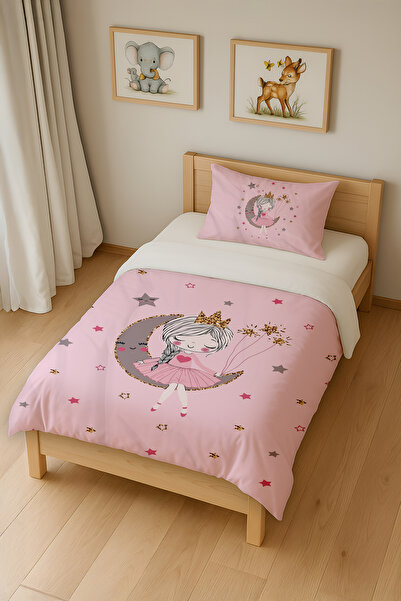 Talia Home طقم غطاء لحاف بناتي يجلس على القمر باللون الوردي TLAN-280
