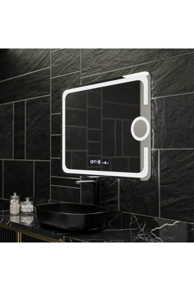 Marcello Oglindă LED dreptunghiulară 80x60 cm Eclat MotionGlow – anti-aburire, ceas, termometru