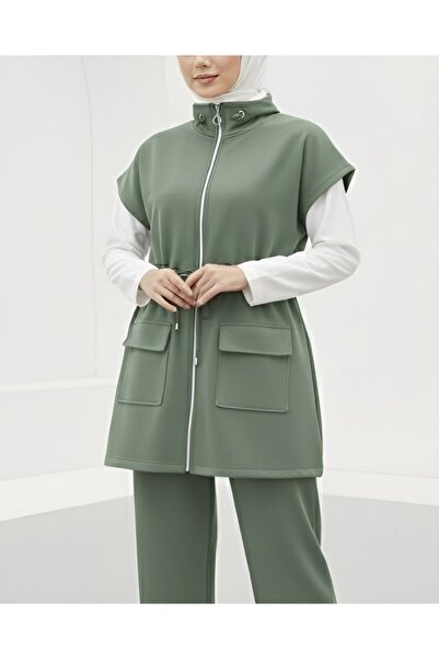 Modamorfo Double Pocket Zippered Rubber Detailed Short Sleeve Scuba Suit - Çağla Y.