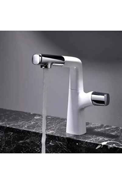 KORMAN TECHNIK Lavoar Faucet with Pull-Out Shower, Sanitary Brass, Chrome and White, MP 016 B/C