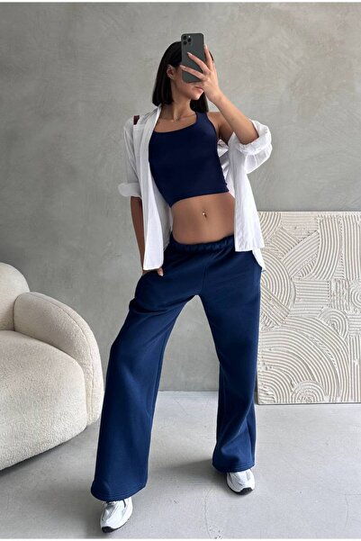 aziso Γυναικείο παντελόνι με 3 κλωστές, φαρδύ κοψίματος