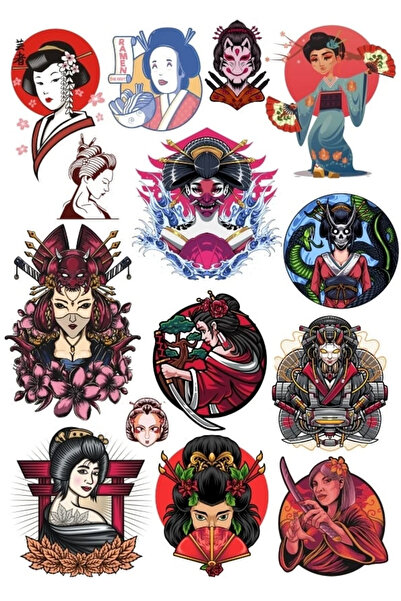 Reysa Tasarım مجموعة ملصقات نسائية يابانية مكونة من 15 قطعة للهاتف والكمبيوتر...