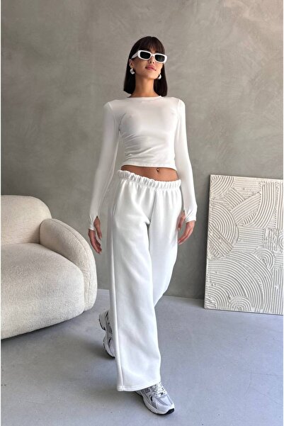 aziso Γυναικείο παντελόνι με 3 κλωστές, φαρδύ κοψίματος