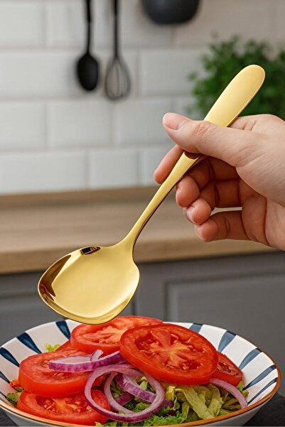 TARIK HOME Premium Gold Color Stainless Steel Serving Spoon 22 Cm. 3 Pieces