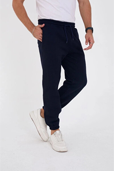 babatr.com Mdb Unisex Winter Three-Thread Fleece-Lined Sweatpants Dark Blue