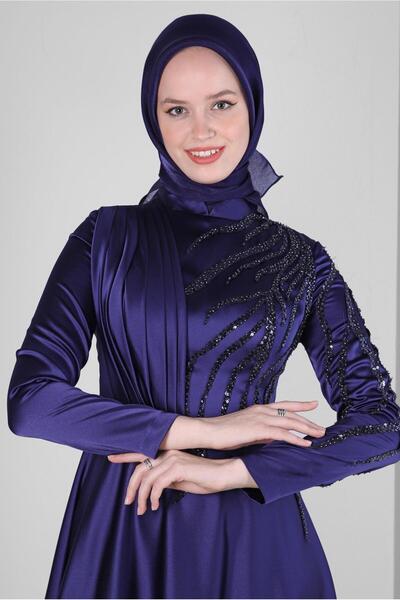 Alvina TAŞ İŞLEMELİ DRAPE DETAYLI ABİYE ELBİSE 50352