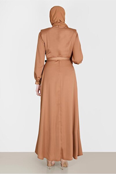 Alvina Satin Dress - Draped Collar and Belt 42648