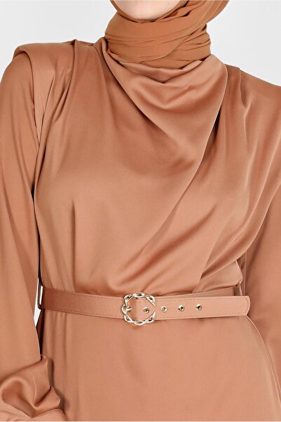 Alvina Satin Dress - Draped Collar and Belt 42648