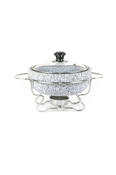 ABAREEK Stone bowl with lid and steel heating base 24cm