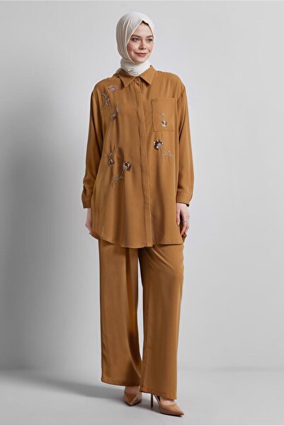 Alvina Shirt Collar Pants Suit 45418