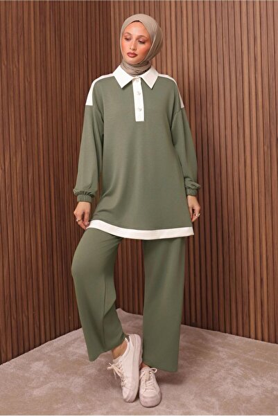TRENDTESETTÜR Women's Green (Young) Shirt with Collar and Pants Suit t 4135