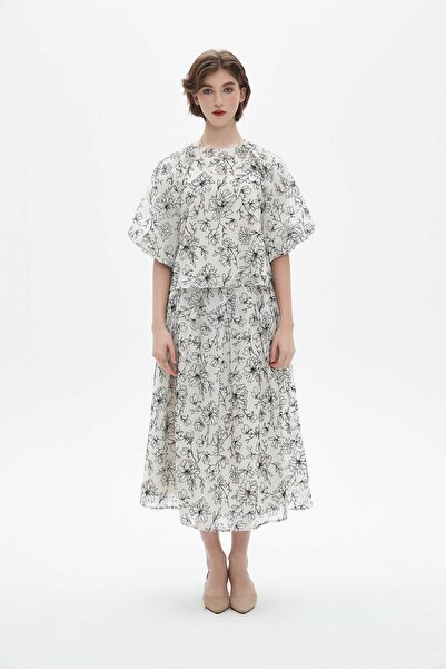 Nichii Floral Half Sleeve Blouse with Round Neck