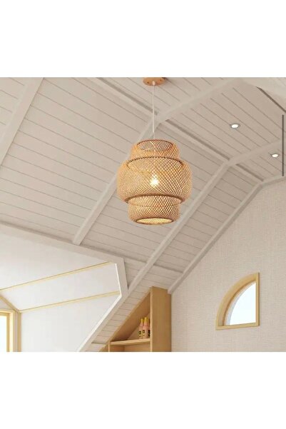 burenze Naturel Nordic Tasarım Bamboo Avize Hasır Avize 1.sınıf Kalite 40 Cm Ferahlık Katar