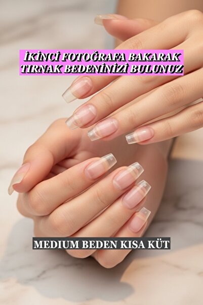 Easy Beauty 100 Adet Medıum Beden Kısa Takma Tırnak Seti Küt Coffin Şekil. Öz...