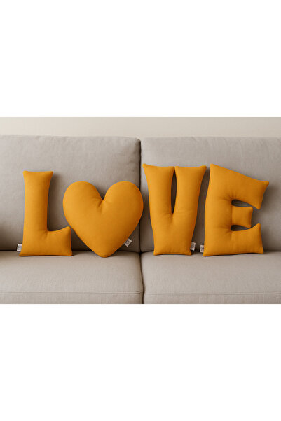 Cats&Kids Tasarım Harf Yastık - Dekoratif Love Harfli Yastık - Turuncu