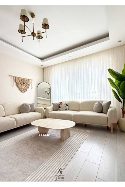 adomarmarblehandmadeandluxury Rainbow30 Orta Sehpa, Gerçek Traverten Orta Seh...