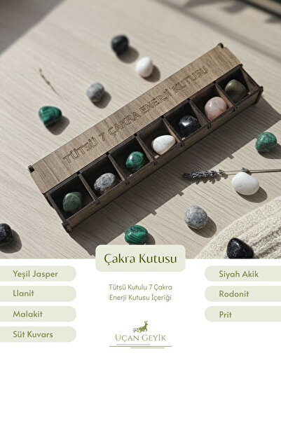 UçanGeyik Tütsü 7 Çakra Enerji Kutusu – Doğal Kristal ve Şifa Taşları Seti, M...