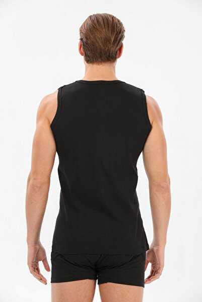 YILDIZ 11 Black Men's 100% Cotton Zero Sleeve Crew Neck Ribbed Comfortable Undershirt